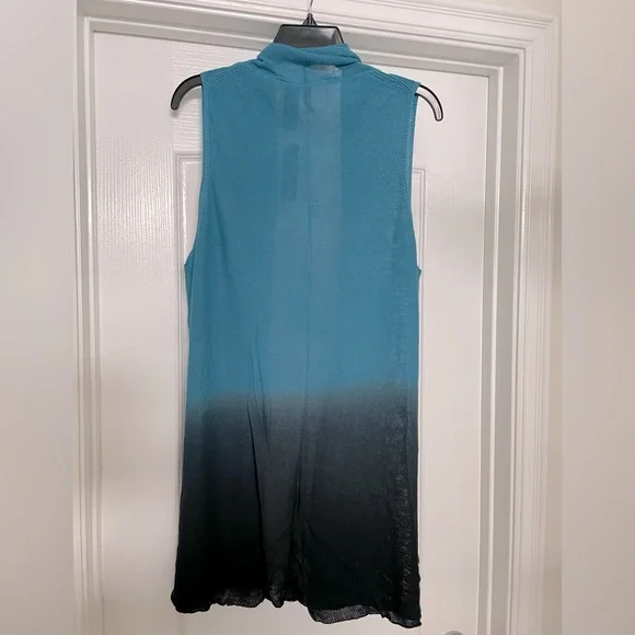 Bisou Bisou NWT lightweight open long sweater vest size Large in aqua blue ombre - Picture 4 of 5